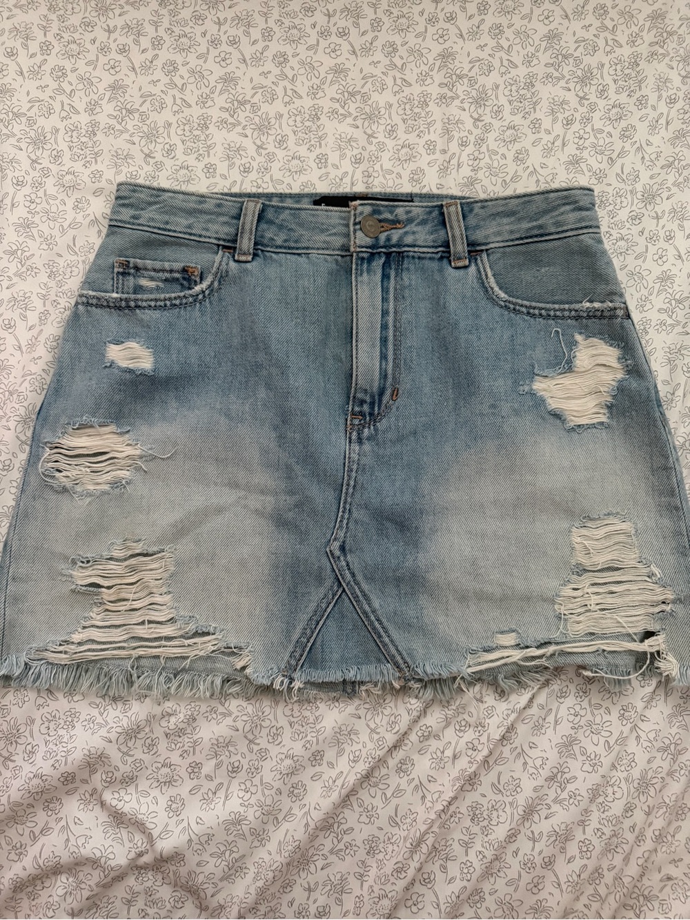 Light Blue Distressed Denim Mini Skirt